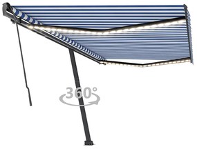 Tenda Da Sole Retrattile Manuale Led 500x350 Cm Blu E Bianca /
