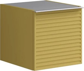 Base laterale Pixel con anta Stripes laccato opaco giallo sole e maniglia alluminio brillante L.40 H.40 P.45,5 cm.