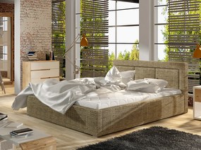 Letto matrimoniale con box contenitore Bordeaux - 160 x 200 cm , Tessuto sabbia grezzo