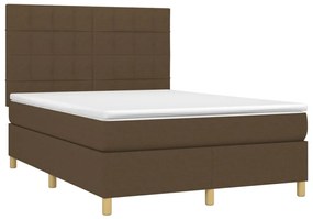 Letto a Molle Materasso e LED MarroneScuro 140x190cm in Tessuto