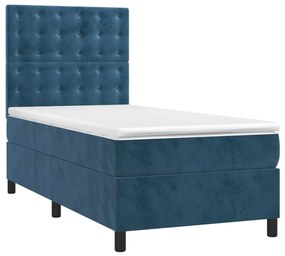 Letto a molle con materasso e led blu scuro 90x200cm in velluto