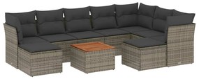 Set divano da giardino 10 pz con cuscini grigio in polyrattan