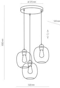 TK Lighting Lampada a sospensione Elio, vetro, blu/chiaro/grigio, Ø 52 cm, a 3 luci