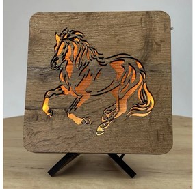 Li-Go 4070/DUB2 - Lampada da tavolo decorativa a LED, 12W/230V, 19x19 cm, rovere/motivo cavallo