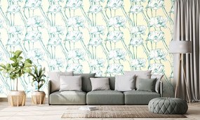 Carta da parati – Papaveri fioriti in versione giallo-verde