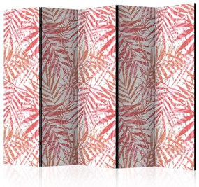 Paravento Rosso palma II - texture di foglie di palma rosse su sfondo bianco