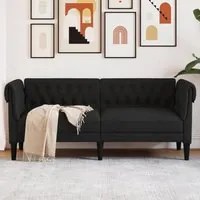 Divano Chesterfield a 2 Posti Nero in Tessuto 372549