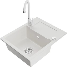 Mexen Enzo lavello da cucina in granito a 1 vasca con sgocciolatoio e miscelatore Telma, bianco - 6506-20-670200-20