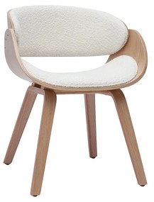 Sedia design in tessuto effetto lana bouclé bianco e legno chiaro BENT
