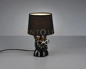 Dosy lampada tavolo ceramica nera bulldog con occhiali h. 29cm 1 lu...
