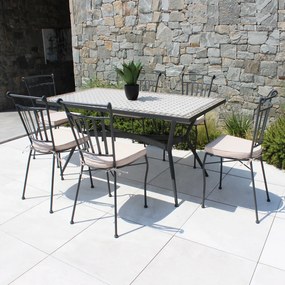 ANXO - tavolo con piano rettangolare e mosaico beige e antracite
