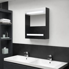 Armadietto Bagno Con Specchio E Led Nero Lucido 50x14x60 Cm /