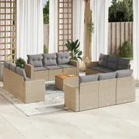 Set Divano da Giardino 13 pz con Cuscini Beige in Polyrattan 3224057