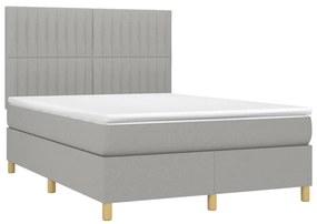 Letto a molle materasso e led grigio chiaro 140x190 cm tessuto