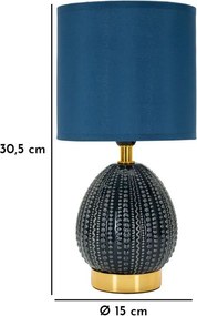 Lampada da tavolo blu in ceramica con paralume in tessuto (altezza totale 30,5 cm) Flavi – Mauro Ferretti
