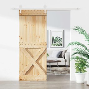 Porta Scorrevole Con Set Hardware 90x210 Cm Legno Massello Pino /