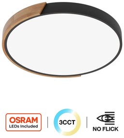 Plafoniera LED Rotonda 36W CCT, Ø500mm, Legno/Nero Colore Bianco Variabile CCT