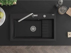 Mexen Omar lavello da cucina in granito 1 vasca 800 x 480 mm, nero, sifone cromato - 6520801005-77