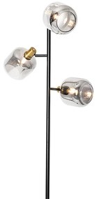 Lampada da terra nera con oro e vetro fumé 3 luci - Zuzanna