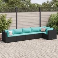 Set Mobili da Giardino 6 pz con Cuscini in Polyrattan Nero 3308108