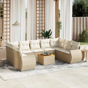 Set divano da giardino 10 pz con cuscini beige in polyrattan