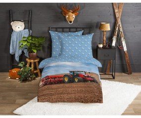 Biancheria da letto per bambini blu in flanella per letto singolo 140x200 cm Tractor – Good Morning