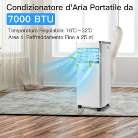 Costway Aria condizionata portatile 7000 BTU con 4 modalità e 2 velocità, Condizionatore con telecomando e timer Bianco