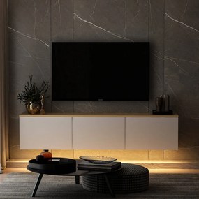 Mobile TV bianco-naturale effetto rovere 160x35x32 cm Neon - Kalune Design