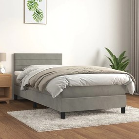 Giroletto A Molle Con Materasso Grigio Chiaro 90x200 Cm Velluto /