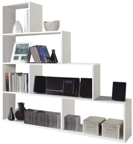 Libreria In Legno Design Moderno Bianco Lucido 145x29xH145 Cm Mensole A Scala