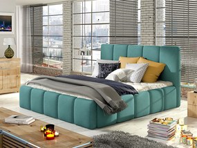 Letto matrimoniale con box contenitore Bali - 160 x 200 cm , Tessuto pregiato azzurro