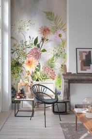Fotomurale Fiori, verde, rosa, bianco, giallo