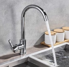 Rubinetto da cucina a bassa pressione EYN NT1311 da piano in ottone con bocca girevole, finiture cromo e argento