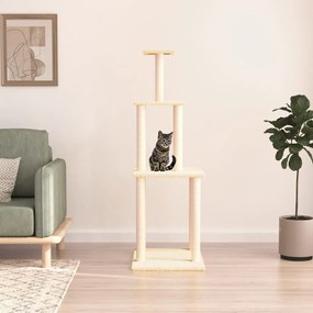 Albero per gatti con tiragraffi in sisal crema 149 cm