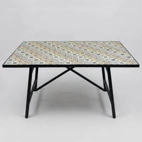 Set Tavolo E Sedie Da Esterno 100x200 Cm In Ferro E Maioliche Amalfi