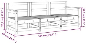 Set Salotto da Giardino 3 pz Nero in Legno Massello di Pino