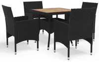 Set Mobili da Pranzo da Giardino 5 pz Nero Polyrattan e Acacia cod mxl 42304