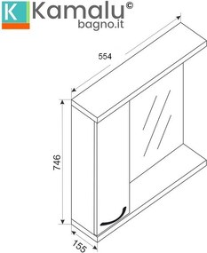 Specchio bagno 55 cm contenitore bicolore bianco e legno chiaro | LAC-ESTIA-55 - KAMALU