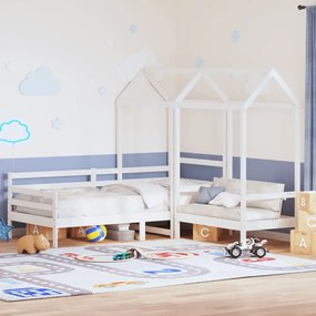 Set Dormeuse E Panca Con Tetto Bianco 90x200cm Massello Pino /