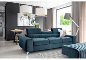 Divano blu allungabile e rivestimento in velluto 261 cm Laurence – ELTAP