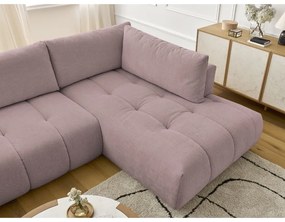 Divano angolare rosa allungabile e con contenitore (penisola a destra/a U) con rivestimento in ciniglia Fuji – Bobochic Paris