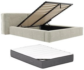 Letto con contenitore 160 x 200 cm Tessuto bouclette Beige + Materasso  - TIMANO di PASCAL MORABITO