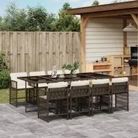 Set da Pranzo da Giardino 9pz con Cuscini Marrone in Polyrattan 3211641