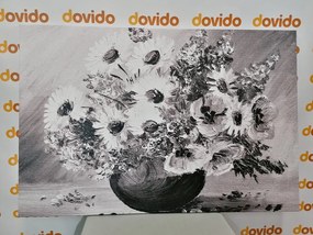 Stampa su tela – Dipinto a olio di fiori estivi in bianco e nero