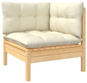 Set divani da giardino 10 pz con cuscini crema in massello di pino