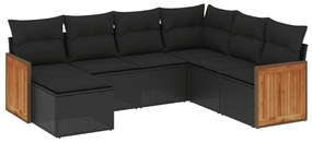 Set divani da giardino con cuscini 7pz nero polyrattan