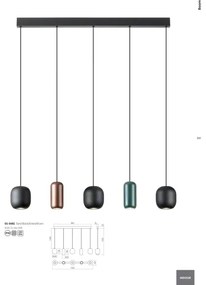 Redo 01-3481 - Lampadario a sospensione con filo BOOM 5xGU10/10W/230V nero/verde/marrone