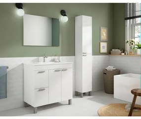 Mobile Da Bagno 80 Cm 2 Ante E 2 Cassetti Con Lavabo E Specchio Aktiva Bianco