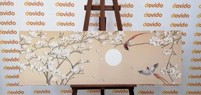 Quadro su tela – Uccellini sul ramo dell'albero