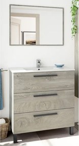 Mobile Bagno 80 Cm 3 Cassetti Con Lavabo E Specchio Athena Rovere Alaska